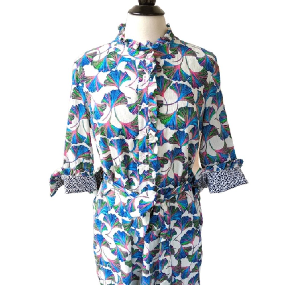Lilly Pulitzer Brinkley Shirtdress Floral Print Ruffle Waist Tie Size 2 - Picture 7 of 10